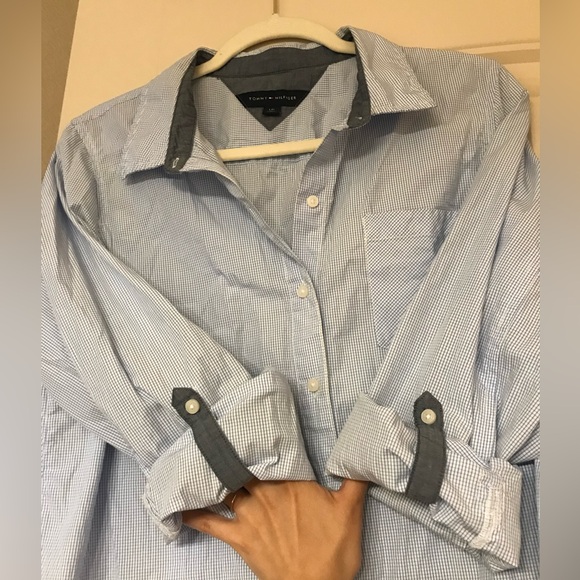 Tommy Hilfiger checked print Button-Down Shirt W/convertible sleeve (Size L) - Picture 6 of 10
